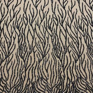 Dantela Couture Neagra cu Siraguri, cu Margele si Paiete