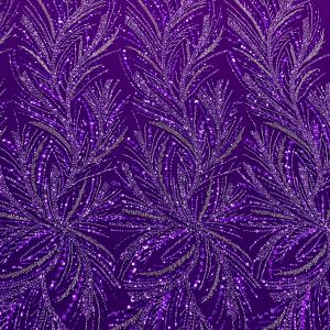 Dantela Couture Mov Inchis cu Siraguri, cu Margele si Paiete