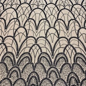 Dantela Couture Neagra cu Model Geometric, cu Perle, Margele si Paiete