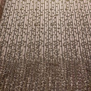 Dantela Couture Auriu Antic cu Model Liniar si Frunze, cu Margele si Paiete