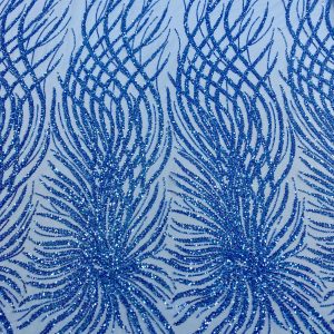 Dantela Couture Sky Blue cu Model Geometric, cu Margele si Paiete