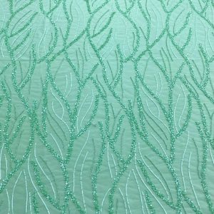 Dantela Couture Verde Menta cu Siraguri, cu Margele si Paiete