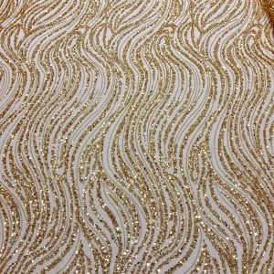 Dantela Couture Aurie cu Model Liniar, cu Margele si Paiete