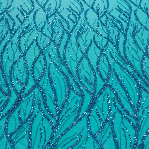 Dantela Couture Turcoaz cu Siraguri, cu Margele Si Paiete