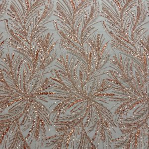 Dantela Couture Auriu Rose cu Siraguri, cu Margele si Paiete