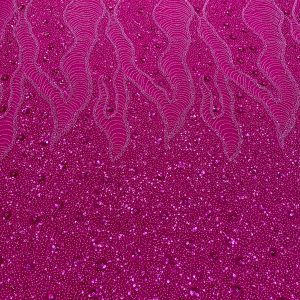 Dantela Couture Fucsia cu Model Geometric si Flori, cu Margele si Paiete