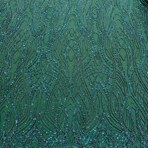 Dantela Couture Verde Smarald cu Perle, Margele si Paiete