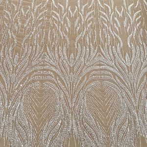 Dantela Couture Ivory cu Model Geometric, cu Perle, Margele si Paiete