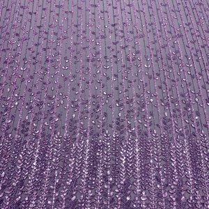 Dantela Couture Pudra cu Model Liniar si Frunze, cu Margele si Paiete