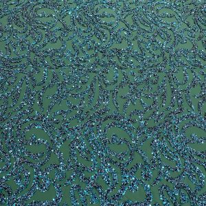 Dantela Couture Verde Smarald cu Model Geometric, cu Margele si Paiete