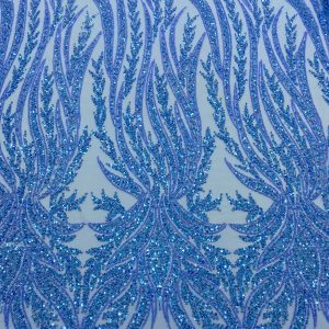 Dantela Couture Sky Blue cu Panou, cu Perle, Margele si Paiete