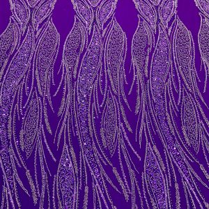 Dantela Couture Mov Inchis cu Panou, cu Perle, Margele si Paiete