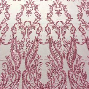 Dantela Couture Roz cu Model Geometric, cu Margele si Paiete