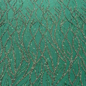 Dantela Couture Verde Smarald cu Siraguri, cu Margele si Paiete