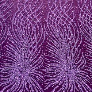 Dantela Couture Mov Inchis cu Siraguri, cu Margele si Paiete