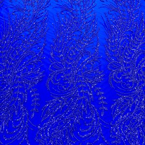 Dantela Couture Albastru Royal cu Model Floral, cu Margele si Paiete