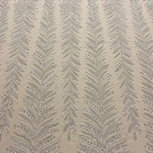 Dantela Couture Argintie cu Crengi, cu Margele si Paiete