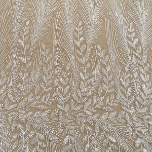 Dantela Couture Ivory cu Model Floral, cu Perle, Margele si Paiete