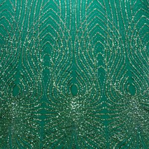 Dantela Couture Verde Smarald cu Panou, cu Margele si Paiete