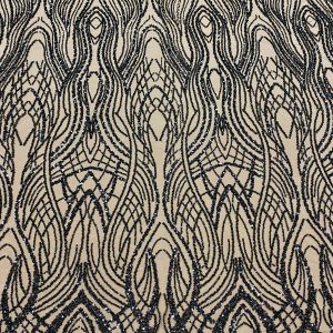 Dantela Couture Neagra cu Perle, Margele si Paiete