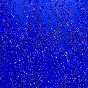 Dantela Couture Albastru Royal cu Siraguri, cu Margele si Paiete