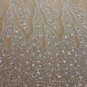 Dantela Couture Argintie cu Tulle Nude cu Model Geometric si Flori, cu Margele si Paiete