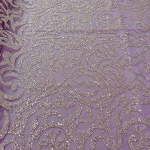 Dantela Couture Argintie cu Tulle Lavanda, cu Margele si Paiete