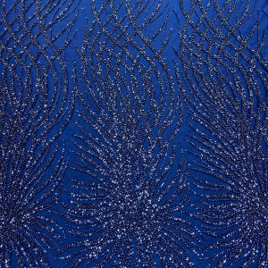 Dantela Couture Bleumarin cu Siraguri, cu Margele si Paiete