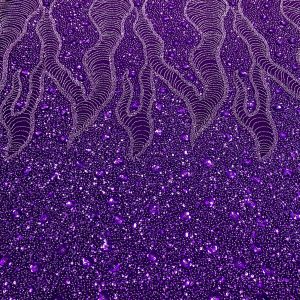 Dantela Couture Mov Inchis cu Model Geometric si Flori, cu Margele si Paiete