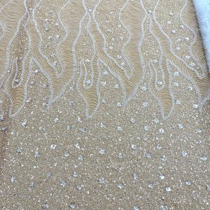 Dantela Couture Diamond cu Model Geometric si Flori, cu Margele si Paiete