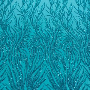 Dantela Couture Turcoaz cu Siraguri, cu Margele si Paiete