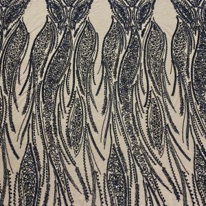 Dantela Couture Neagra cu Panou, cu Perle, Margele si Paiete