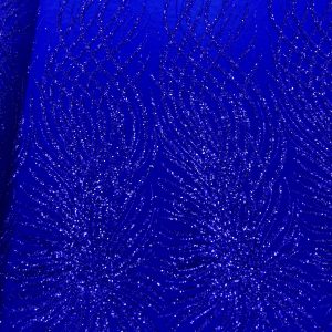 Dantela Couture Albastru Royal cu Siraguri, cu Margele si Paiete