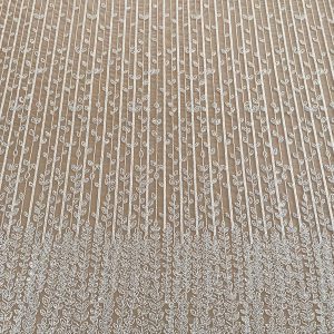 Dantela Couture Ivory cu Model Liniar si Frunze, cu Margele si Paiete