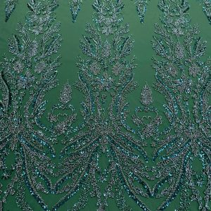 Dantela Couture Verde Smarald cu Model Floral, cu Margele si Paiete
