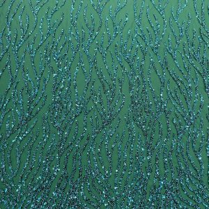 Dantela Couture Verde Smarald cu Siraguri, cu Margele si Paiete