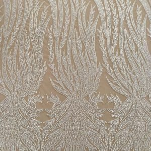 Dantela Couture Ivory cu Panou, cu Perle, Margele si Paiete