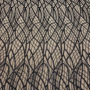 Dantela Couture Neagra cu Model Liniar, cu Margele si Paiete