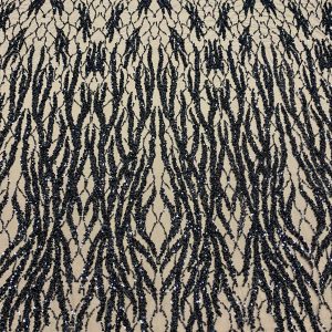 Dantela Couture Neagra cu Siraguri, cu Perle, Margele si Paiete