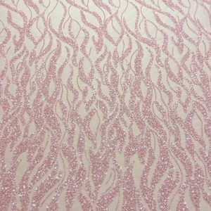 Dantela Couture Roz Somon cu Siraguri, Margele si Paiete