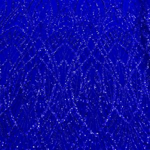 Dantela Couture Albastru Royal cu Model Geometric, cu Margele si Paiete