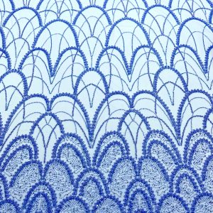 Dantela Couture Sky Blue cu Model Geometric, cu Perle, Margele si Paiete