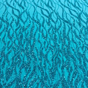 Dantela Couture Turcoaz cu Siraguri, cu Margele si Paiete