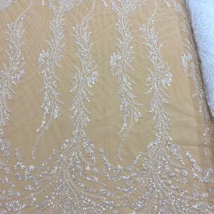 Dantela Couture Diamond cu Frunze, cu Margele si Paiete