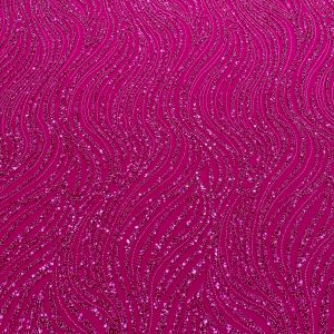 Dantela Couture Fucsia cu Model Liniar, cu Margele si Paiete