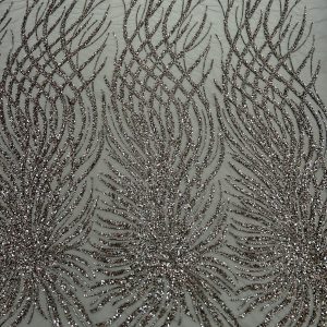 Dantela Couture Gri Antracit cu Siraguri, cu Margele si Paiete