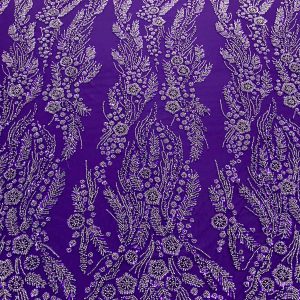 Dantela Couture Mov Inchis cu Model Floral, Perle, Margele si Paiete