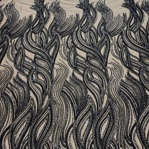 Dantela Couture Neagra cu Model Liniar, cu Margele si Paiete