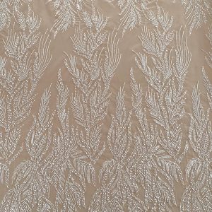 Dantela Couture Ivory cu Frunze, cu Perle, Margele si Paiete