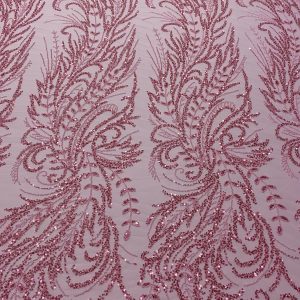 Dantela Couture Roz cu Model Floral, cu Margele si Paiete